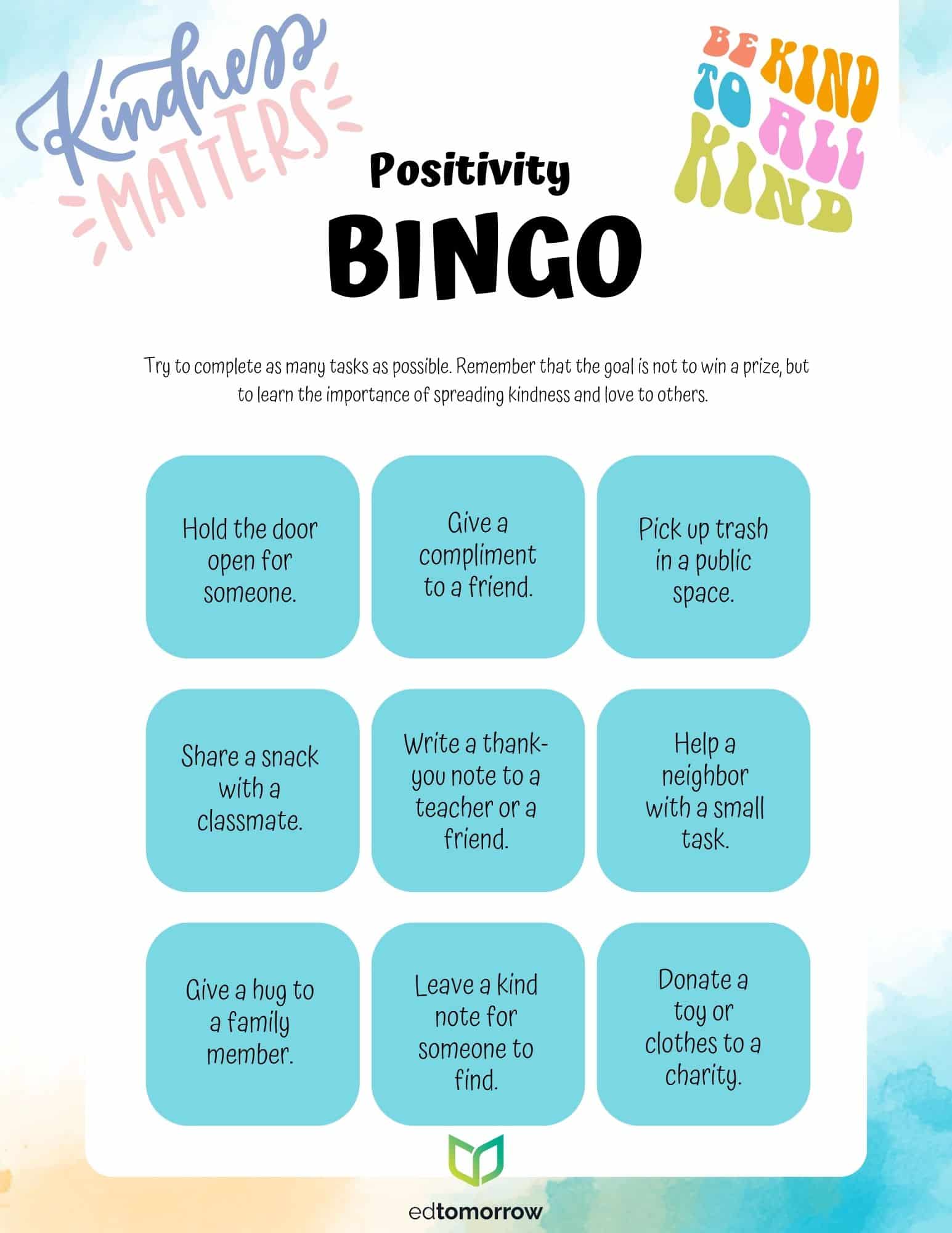 Positivity Bingo Challenge