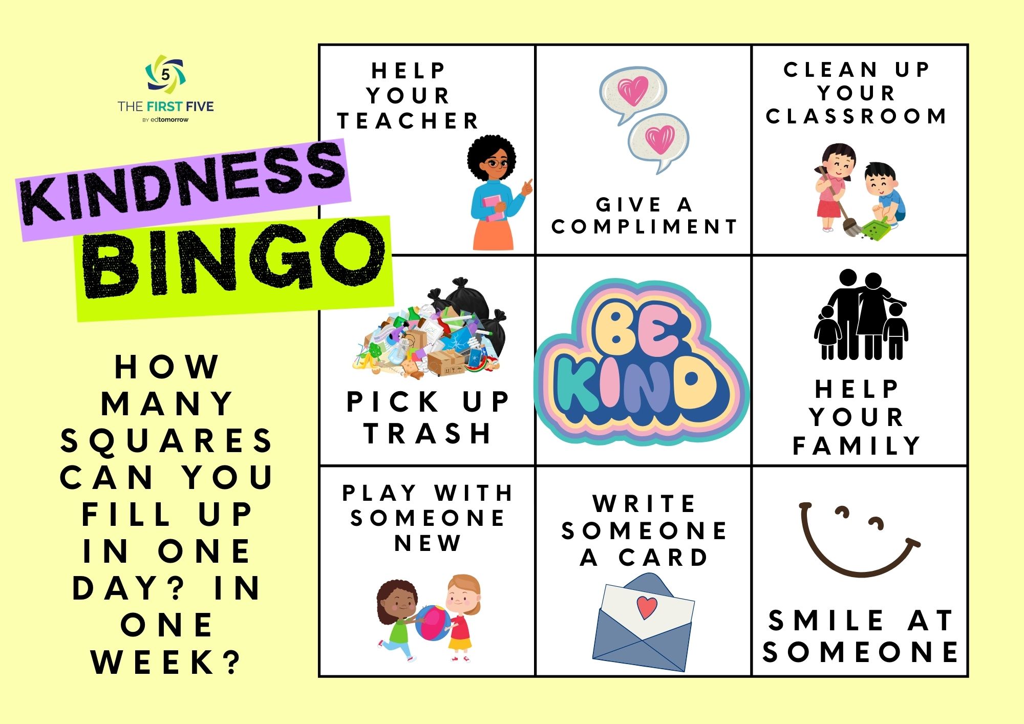 Kindness Bingo Fill the Squares